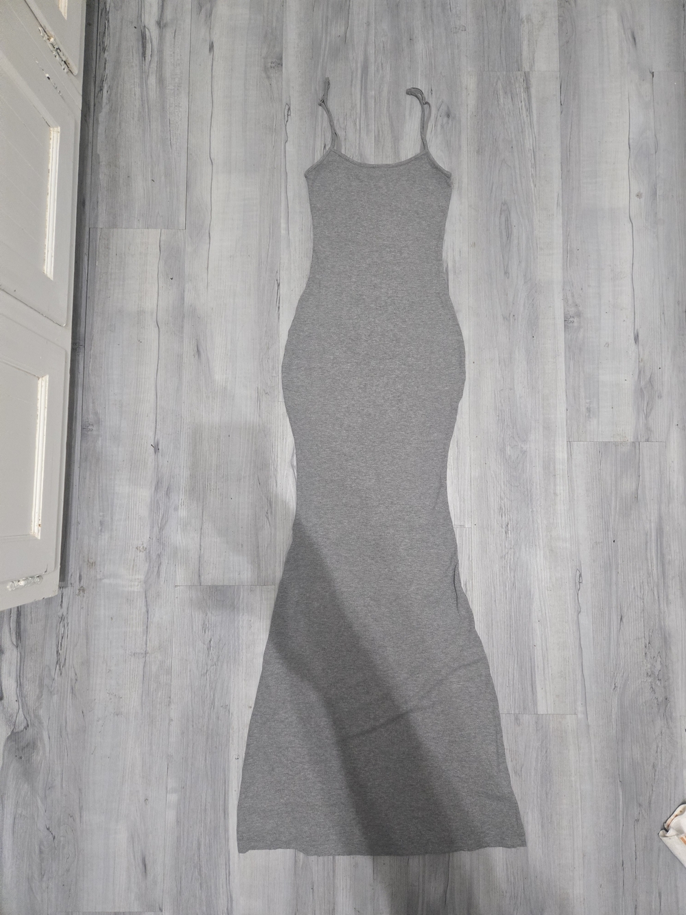 Women's Grey Ribbed Maxi Dress with Spaghetti Straps